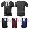 DE Herren T-Shirt mit 3D Druck Smoking Hemd Anzugweste Krawatte Party Club Tops