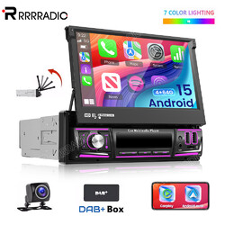 DAB+ 4+64G 1 DIN 7 Zoll Flip Out Android 15 Carplay Autoradio GPS WIFI FM BT KAM