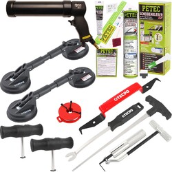 SCHEIBENKLEBER-SET 310ml KARTUSCHENPRESSE SCHEIBEN AUSBAUSET GUMMISAUGER SCHEIBE