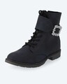 Boot blau 36 Damen Schuhe Glattleder-Optik Biker-Stil Strass UVP: 64,99€ P680