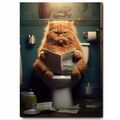 Katze auf Toilette lustiges Badezimmer Kunstwerk bedruckt auf Metallschild wasserdicht