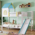 Hochbett Hausbett Kinderbett 90x200cm mit Rutsche & Lattenrost Massiv Kiefer+MDF