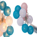LED Lichterkette Baumwoll - Kugeln Rosa Weiß Blau Bälle 10 LEDs Warmweiß 160 cm