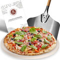 BABEQ Pizzastein rund 38cm mit Pizzaschieber für Gas-, Holz-Kohlegrill, Backofen