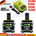 2x Für Original Ryobi Akku 18V 6Ah HP Lithium ONE+ Plus RB18L60 P108 / Ladegerät