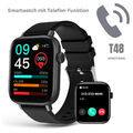Smartwatch Herren Damen mit Telefonfunktion, 1.85'' Touchscreen Fitnessuhr T48