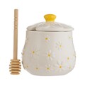Gänseblümchen Honigtopf Keramik & Drizzler Betula Glasur handbemalt Blume geprägt