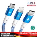 3 Stk 3 in 1 Schnell USB Ladekabel Universal Multifunktion Handy Ladekabel