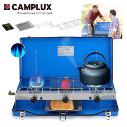 CAMPLUX Gaskocher Camping Gasherd Kochplatte Campingkocher 2 flammig mit Deckel
