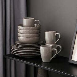 Geschirr Set für 4/8/12 Personen Dunkelgrau grau Steingut 16/32/48 Teile navia