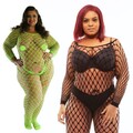 UK 8-30 Fischernetz Body Qualität Catsuit Übergröße schwarz lila schrittloses Netz