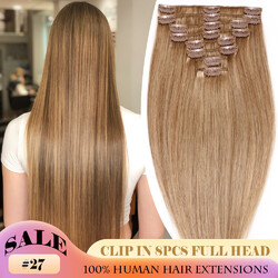 Clip In Extensions Set Remy Echthaar 30cm-80cm Haarverlängerung 8 Tressen hair