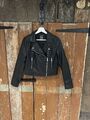 Primark Kunstleder Bikerjacke Mantel schwarz Reißverschlusstaschen Damen UK 6