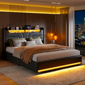 Polsterbett 160x200 cm mit LED und USB-Port Doppelbett mit Stauraum,Lattenrost