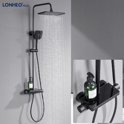 Duschsystem Regendusche mit Thermostat Duscharmatur Duschset mit Ablage Schwarz