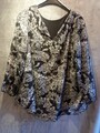 Damen festliche langarm Bluse, schwarz/weiß mit Steinchen, große Größe 50
