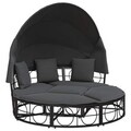 Outdoor-Loungebett Mit Dach Und Kissen Schwarz Polyrattan