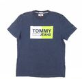 Tommy Jeans Herren T-Shirt blau Baumwolle Größe M Rundhals - Logo