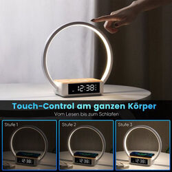 Nachttischlampe mit Ladefunktion, mit Uhr, Touch Dimmbar mit 3 Farbtemperaturen！