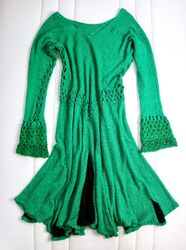 Vintage 70er Jahre handgefertigt gehäkelt Gothic Glockenärmel grün Hippie Boho Festival Kleid