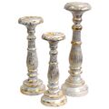 3 Kerzenständer- Albesia Holz- Höhe 40, 34 und 30cm - vintage - weiss gold