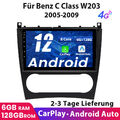 9" Android 12 Autoradio GPS NAVI WIFI DAB+ Für Mercedes C Class W203 128GB BT FM
