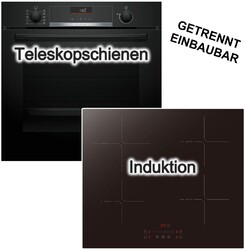Herdset Backofen Bosch mit PKM Induktionskochfeld Teleskopauszug Booster Slider