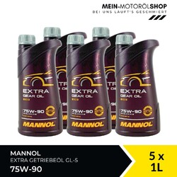 Mannol Extra Gear Oil Getriebeöl 75W-90 GL-4/GL-5 LS 5x1 Liter = 5 Liter