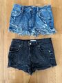 2tlg Zara Jeans Hotpants Gr. 34 low waist, blau, schwarz