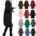 Damen Zip Up Kapuze Langarm Jacke Damen Mid-Length Hoodie Cardigan Mantel