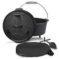 VOUNOT Dutch Oven Set mit Deckelheber BBQ Feuertopf Gusseisen Schmortopf 4.25L