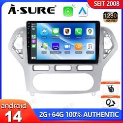 DAB+ 2G+64GB Android 14 Autoradio Für Ford Mondeo MK4 2007-2010 GPS Navi CarPlay