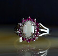Ring Silber 925 Opal weiß Rubellit 17,6 mm Vintage - elegant & zeitlos schön