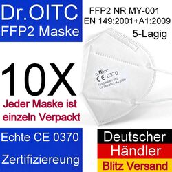 10X FFP2 Maske Atemschutzmaske Mundschutz 5-lagig CE zertifiziert Mund Dr.OITC10