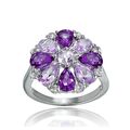 Sterlingsilber Afrikanischer Amethyst, Amethyst Und Weiß Topas Blume Ring