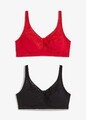 2er Pack Damen BH ohne Bügel mit Baumwolle Gr. 85 (C) Dunkelrot+Schwarz Neu*