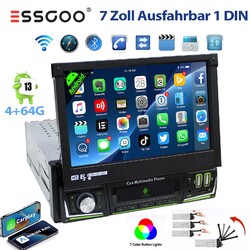 7 Zoll Autoradio 1 DIN 4+64G Android 14 Carplay Flip Out GPS NAVI WIFI RDS BT TF