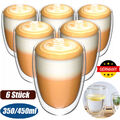 Doppelwandige Thermo Gläser 6er Set 450ml, Latte Macchiato Cocktail Kaffee Tee