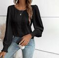 Damen Langarm Bluse Hemd Elegant Freizeit Oberteil Herbst Basic Tunika Neu 