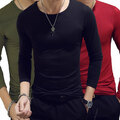 Herren O Hals Langärmeliges Slim Fit Freizeit Einfarbig Basic T-Shirts   :