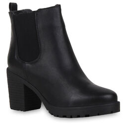 Warm Gefütterte Damen Chelsea Boots Block Absatz Stiefeletten 812111 Trendy Neu