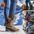 Damen Schlupfstiefel Stiefeletten Schnür Boots Winterschuhe Warm Schneestiefel