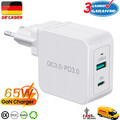 USB-A/C PD 65W QC3.0 Schnell GaN Ladegerät Netzteil Wand für MacBook iPad iPhone