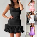 Damen Sexy Faltenrock Hosenträgerkleid Schlankes Temperament Kleid Kurzer Rock