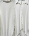 One Size Damen Long Plissee Bluse Weiß sehr Edel