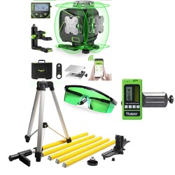 Huepar S04CG 4D Kreuzlinienlaser Set Mit 3.7m Teleskopstange + Empfänger+Brille