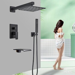 16 Zoll Kopfbrause Regendusche Unterputz Duscharmatur Set Schwarz Duschsystem DE