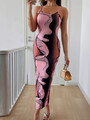 Damen Maxikleid mit geschwungenen Muster, körperbetont, Sommerkleid, elegant