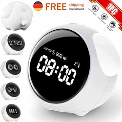 LED Digital Wecker Tischuhr Netter Emoji Uhr Nachtlicht Thermometer Snooze Alarm