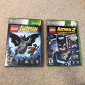 LEGO Batman 1 & 2 DC Super Heroes XBox 360 Video Game Lot of 2 Collection